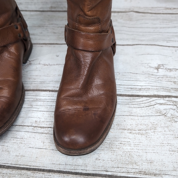 Frye Phillip Harness Boots Cognac Leather Women Size 9 - Picture 5 of 16